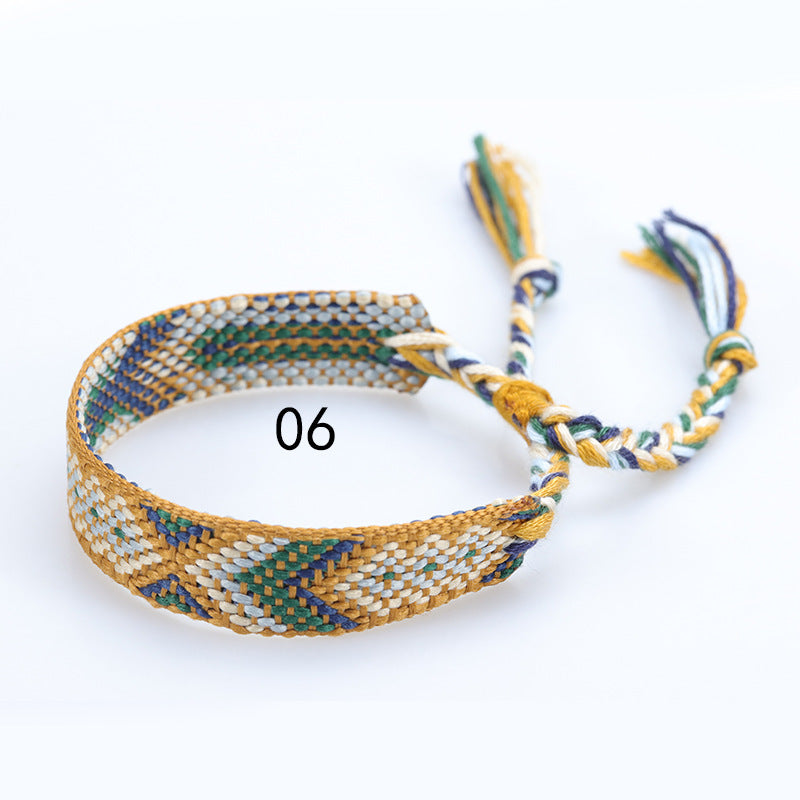 Wholesale Ethnic Weaving Colorful Tassel Lucky Friendship Polyester Cotton Bracelet